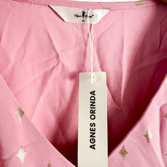 NWT - VNeck Geometric Print Ruffled Elastic Waist Long Sleeved Tunic - 2X - Picture 5 of 9